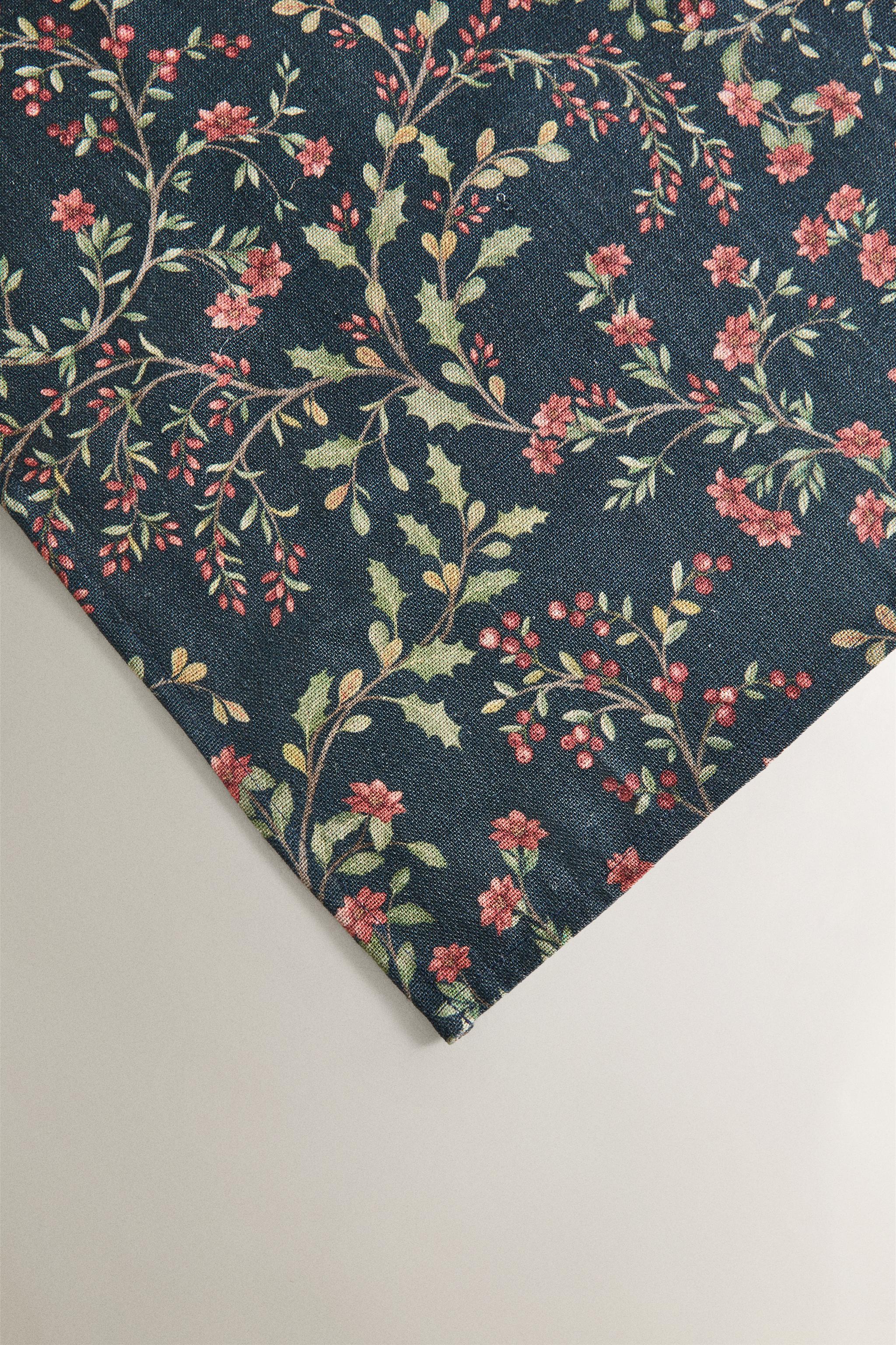 SET OF FLORAL COTTON LINEN CHRISTMAS NAPKINS (SET OF 2)